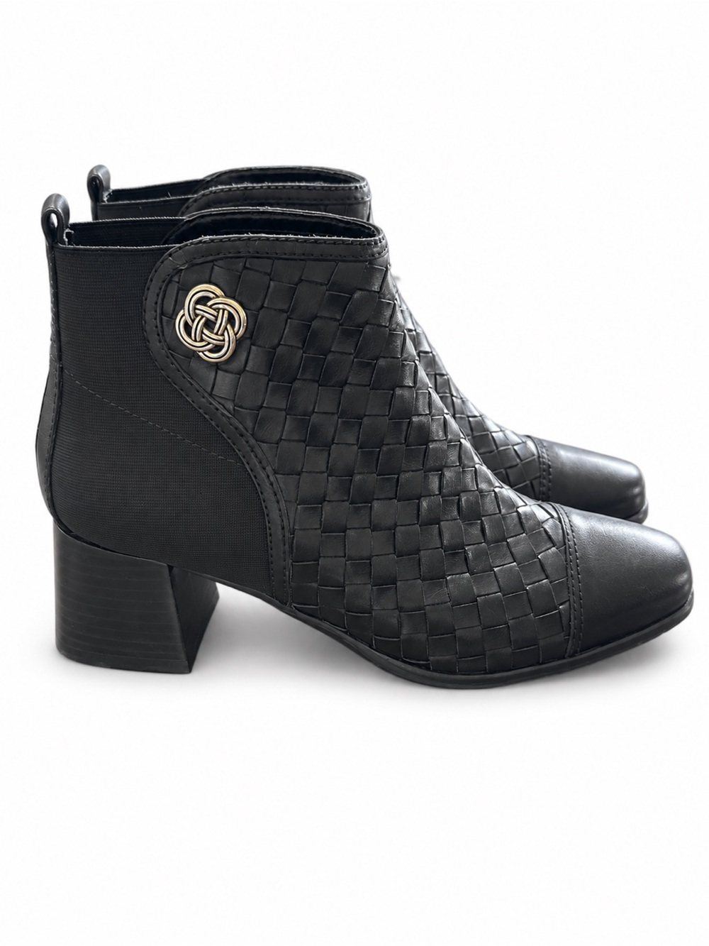 Brighton Marvel Black Woven Leather Chelsea Ankle Boots 6M